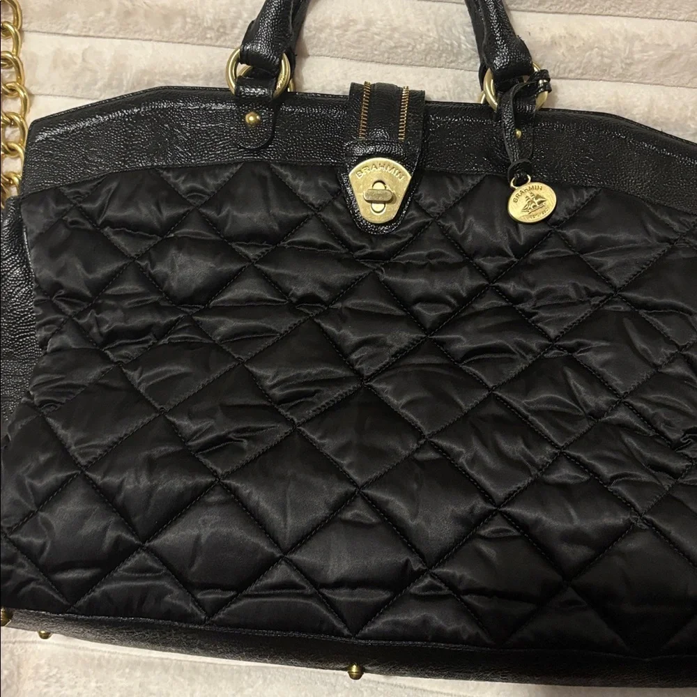 Brahmin Black Quilted Leather Briefcase - Picture 2 of 15
